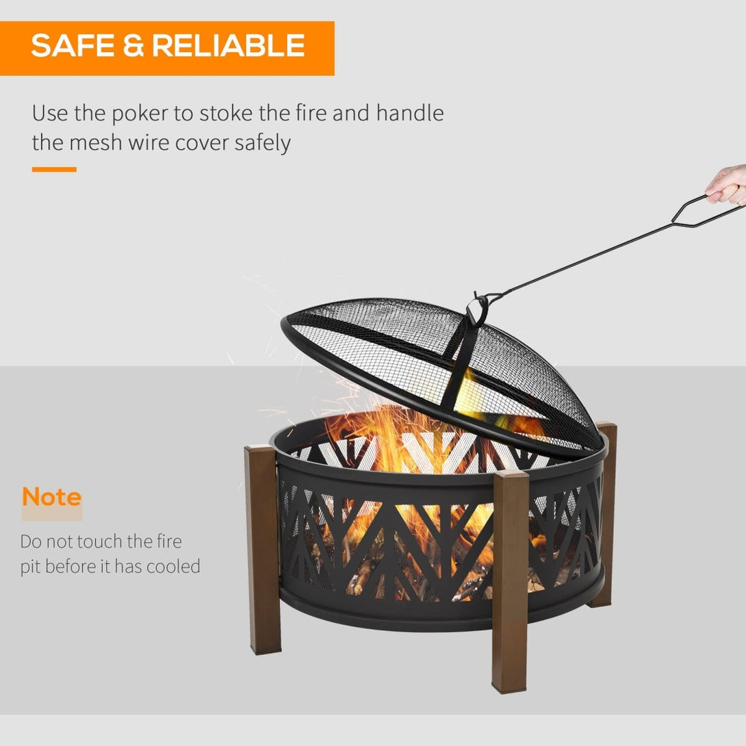 2 - in - 1 Outdoor Fire Pit Bowl with BBQ Grill Grate 30" Spark Screen Cover - HOMCOM - Bench Store