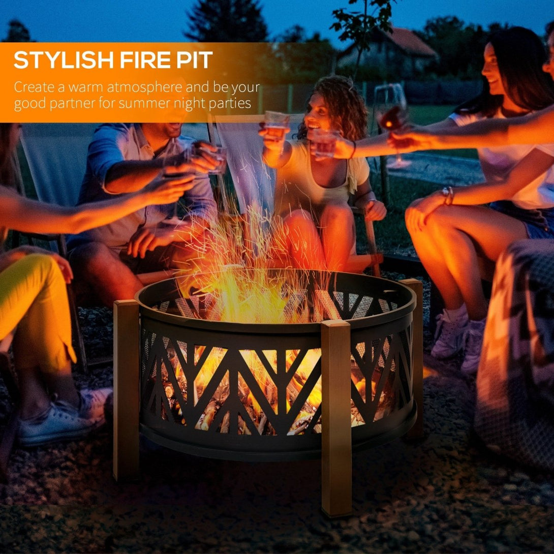 2 - in - 1 Outdoor Fire Pit Bowl with BBQ Grill Grate 30" Spark Screen Cover - HOMCOM - Bench Store