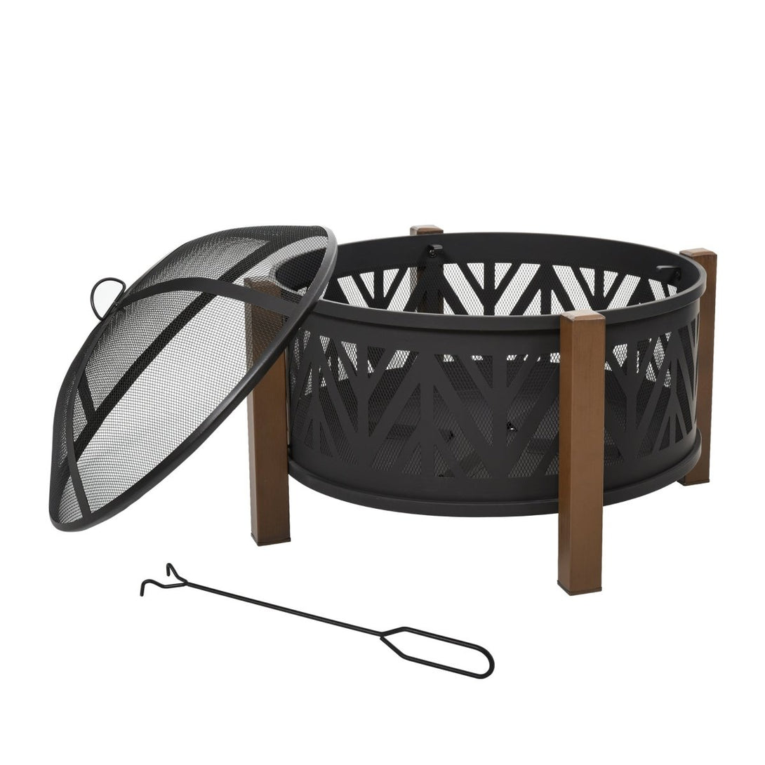 2 - in - 1 Outdoor Fire Pit Bowl with BBQ Grill Grate 30" Spark Screen Cover - HOMCOM - Bench Store