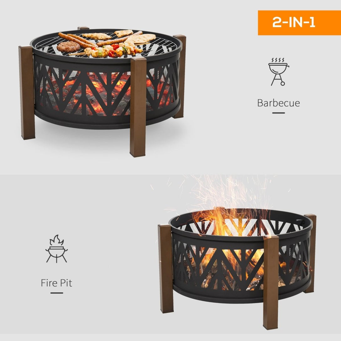 2 - in - 1 Outdoor Fire Pit Bowl with BBQ Grill Grate 30" Spark Screen Cover - HOMCOM - Bench Store