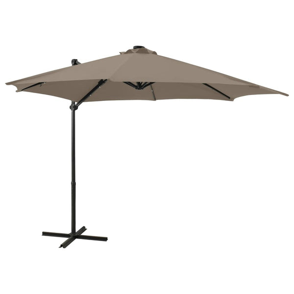 Cantilever Garden Parasol with Pole and LED Lights Taupe 300cm