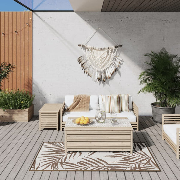 Outdoor Rug Brown and White Palm Leaf 80x150cm Reversible Design