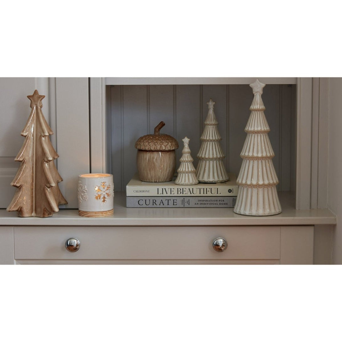 Alora Ceramic Snowflake Candle Holder On Wood Base - Bench Store - Bench Store