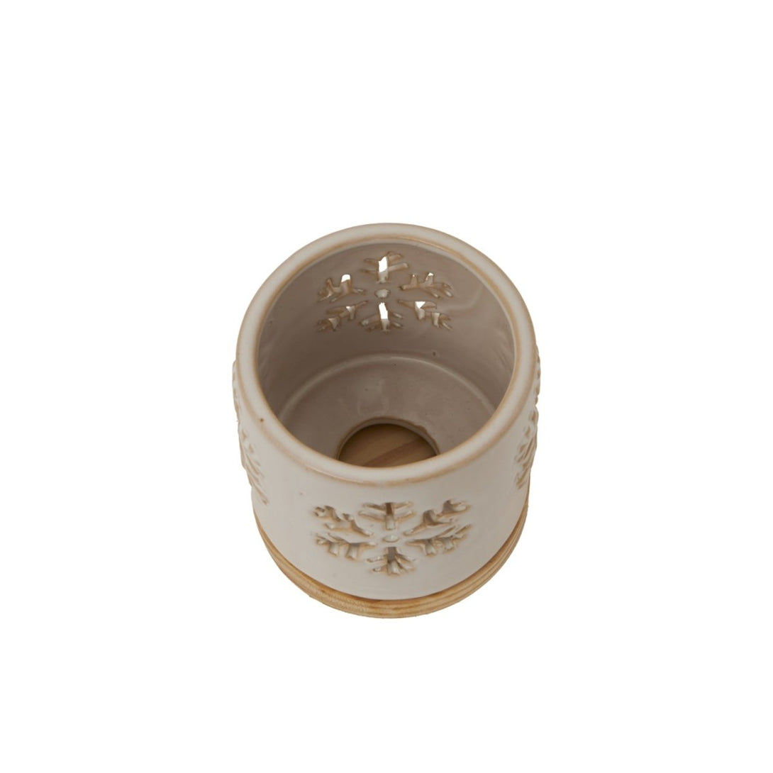 Alora Ceramic Snowflake Candle Holder On Wood Base - Bench Store - Bench Store