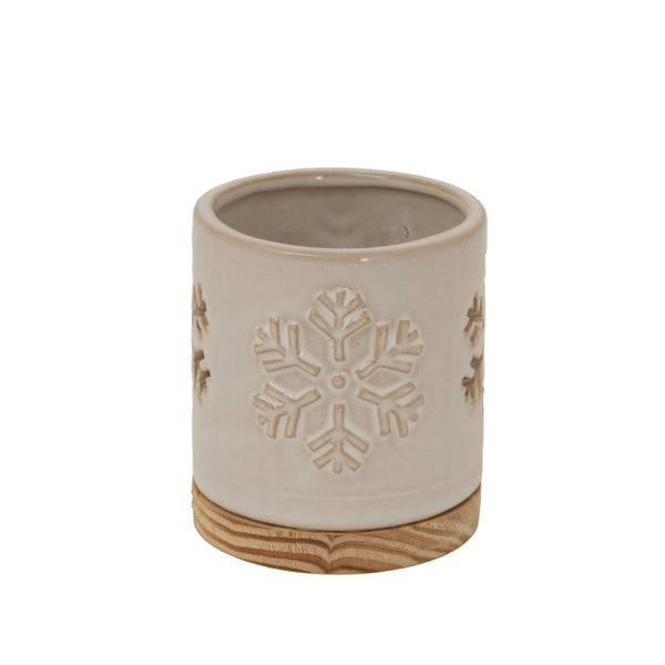 Alora Ceramic Snowflake Candle Holder On Wood Base - Bench Store - Bench Store