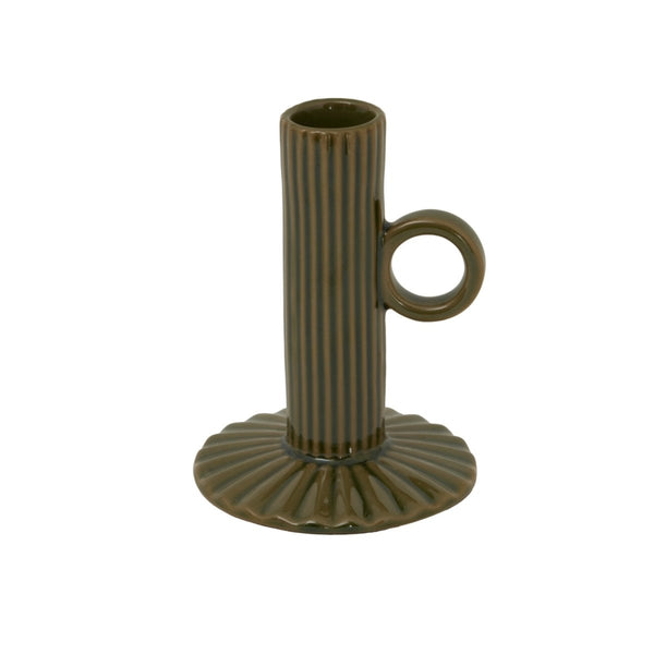 Alora Olive Ceramic Taper Candle Holder With Handle - Bench Store - Bench Store
