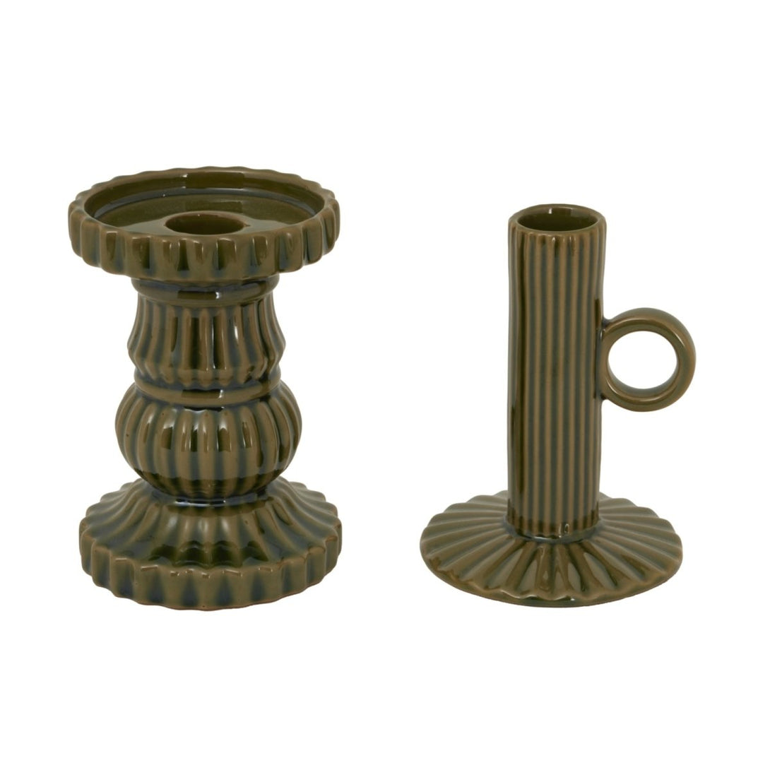 Alora Olive Ceramic Taper Candle Holder With Handle - Bench Store - Bench Store