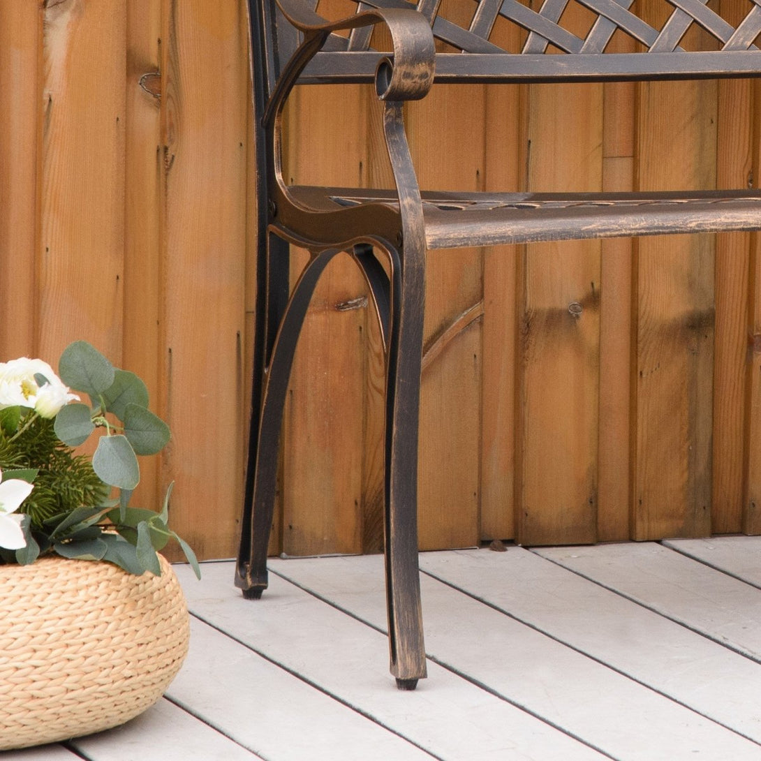 Cast Aluminium Bench 2 Seater Patio Porch Park Loveseat Chair, Bronze - Outsunny - Bench Store