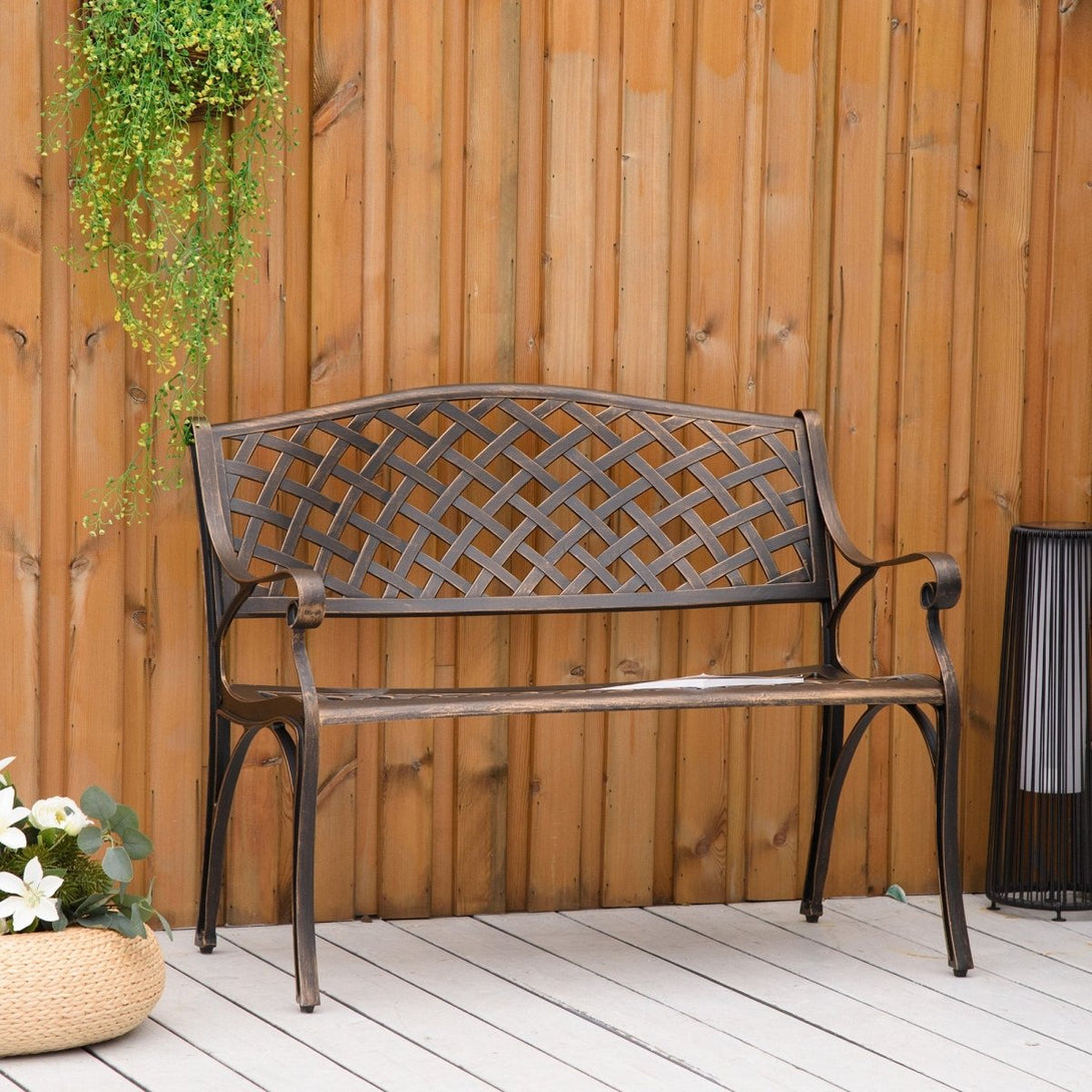 Cast Aluminium Bench 2 Seater Patio Porch Park Loveseat Chair, Bronze - Outsunny - Bench Store