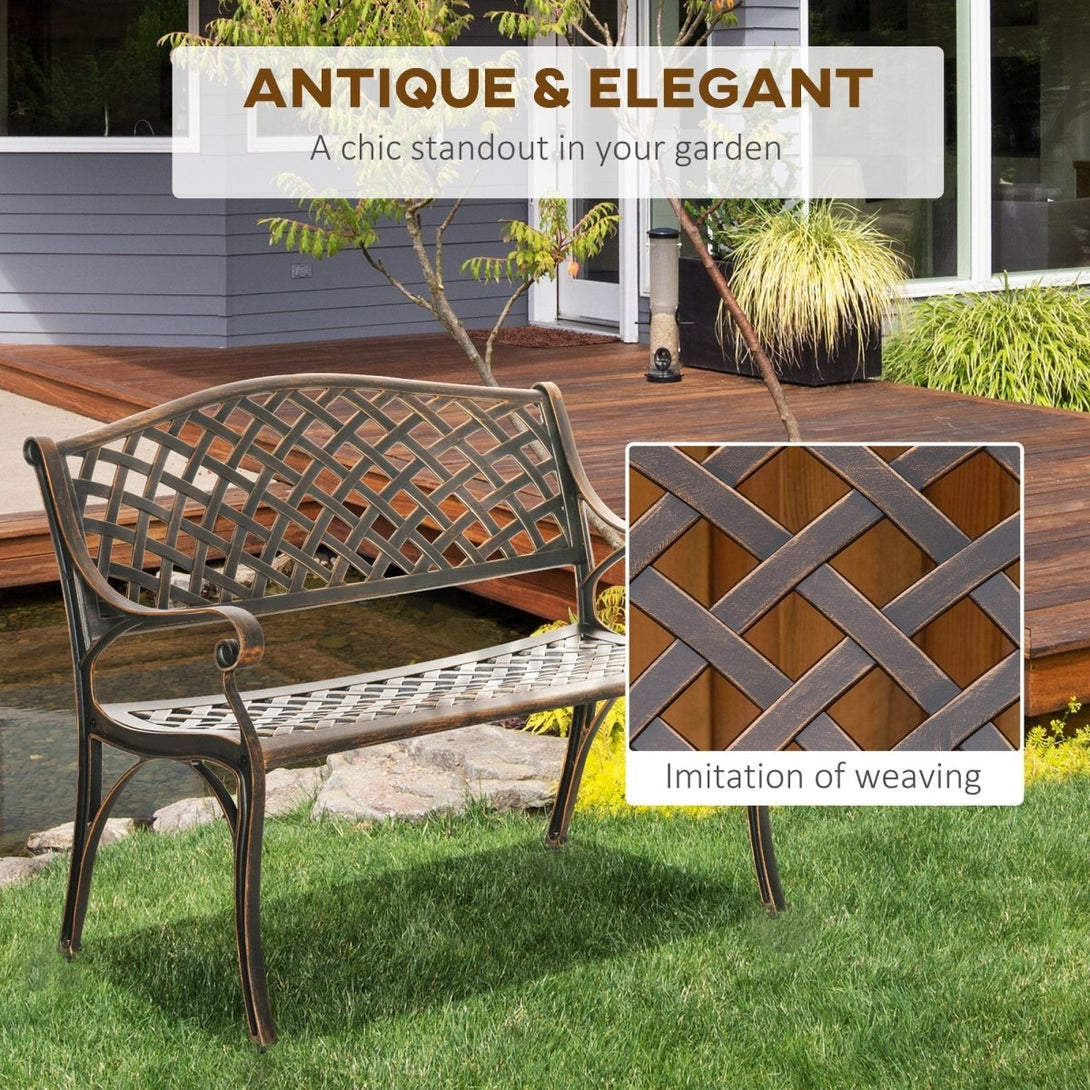 Cast Aluminium Bench 2 Seater Patio Porch Park Loveseat Chair, Bronze - Outsunny - Bench Store
