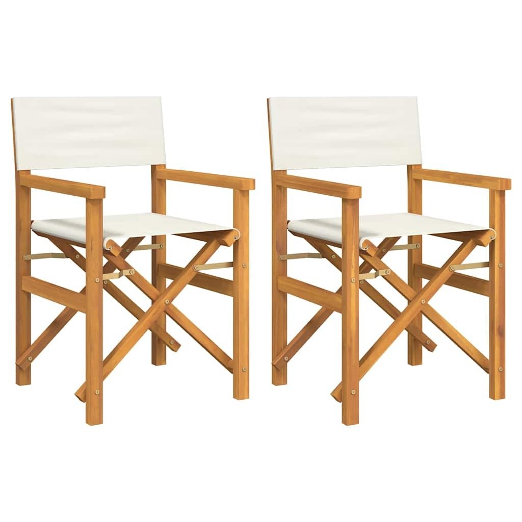 Folding Director's Chairs 2 pcs Cream Solid Wood Teak - vidaXL - Bench Store