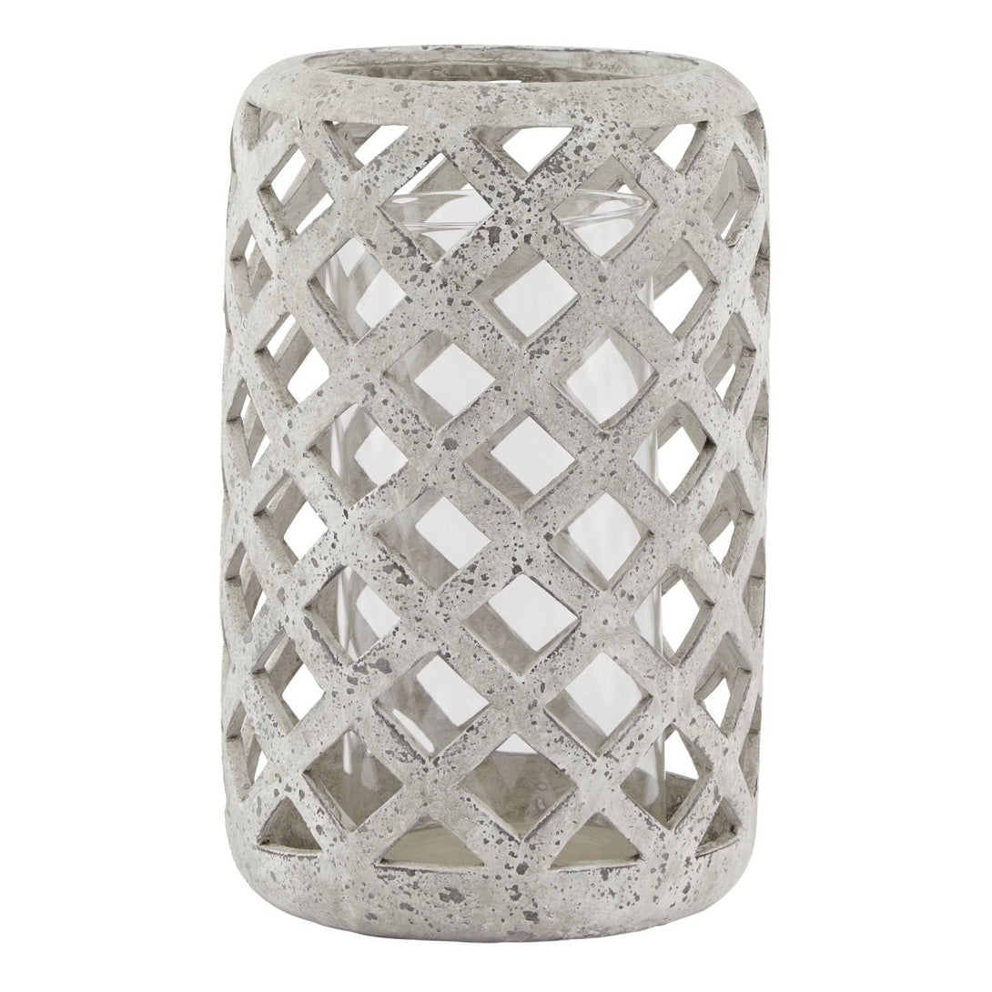 Large Grey Stone Effect Hurricane Lantern - Bench Store - Bench Store