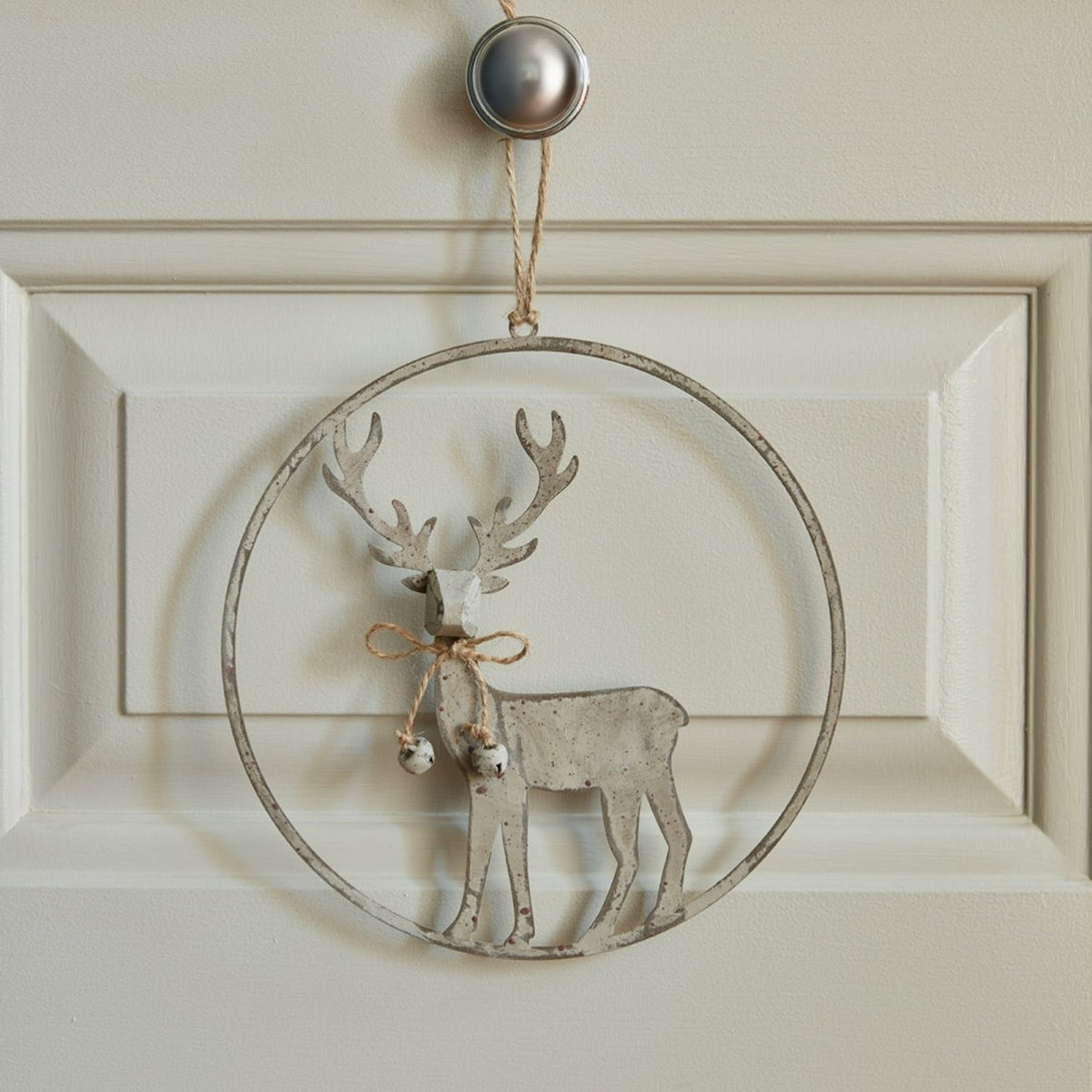 Large Rustic Reindeer In Hoop Hanging Decoration - Bench Store - Bench Store