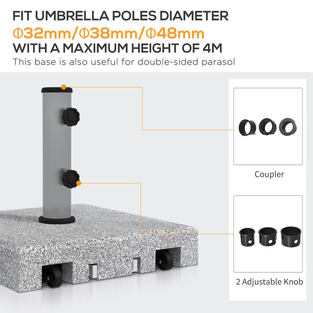 Outsunny 28kg Heavy Duty Granite Parasol Base with Wheels, Retractable Handle - Outsunny - Bench Store