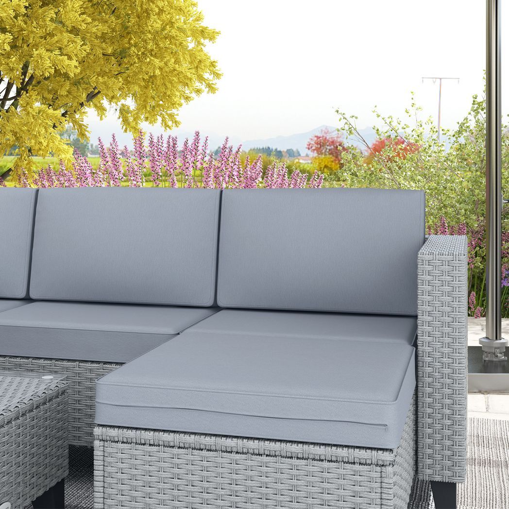 Outsunny 5 PCs Rattan Garden Furniture Set with Glass Coffee Table, Grey - Outsunny - Bench Store