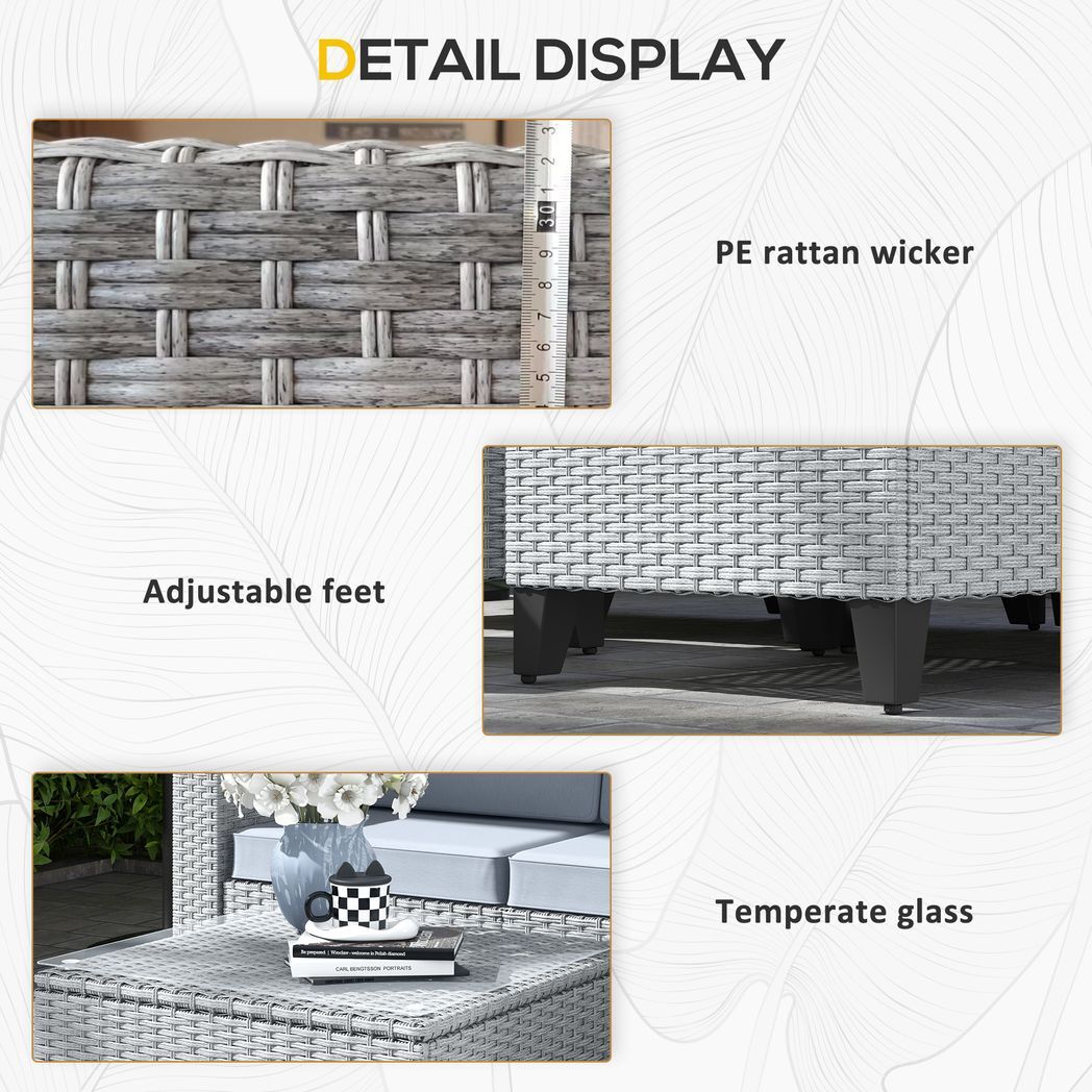 Outsunny 5 PCs Rattan Garden Furniture Set with Glass Coffee Table, Grey - Outsunny - Bench Store
