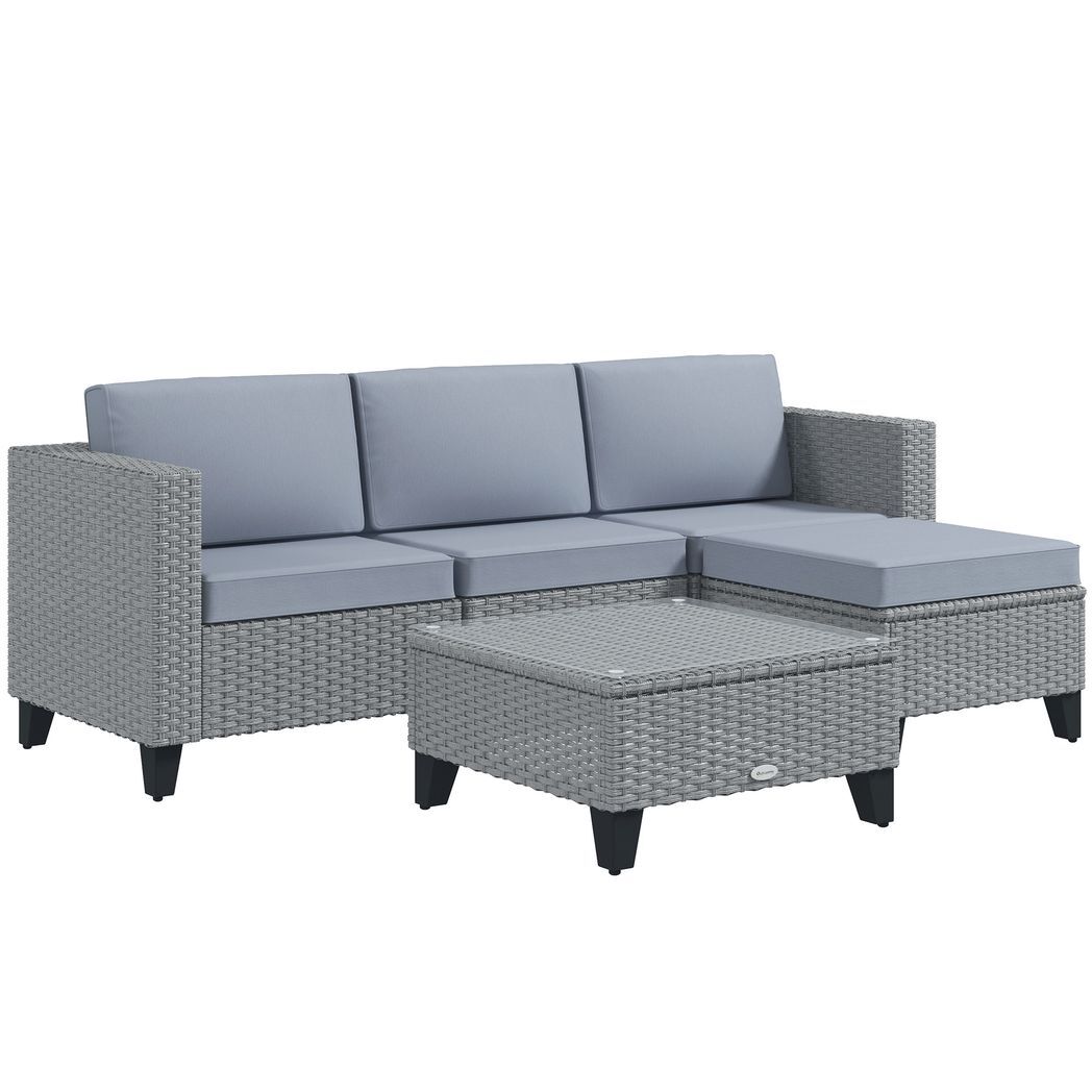 Outsunny 5 PCs Rattan Garden Furniture Set with Glass Coffee Table, Grey - Outsunny - Bench Store