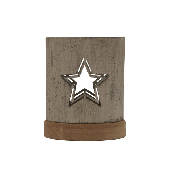 Rustic Metal Star Candle Holder On Wood Stand - Bench Store - Bench Store