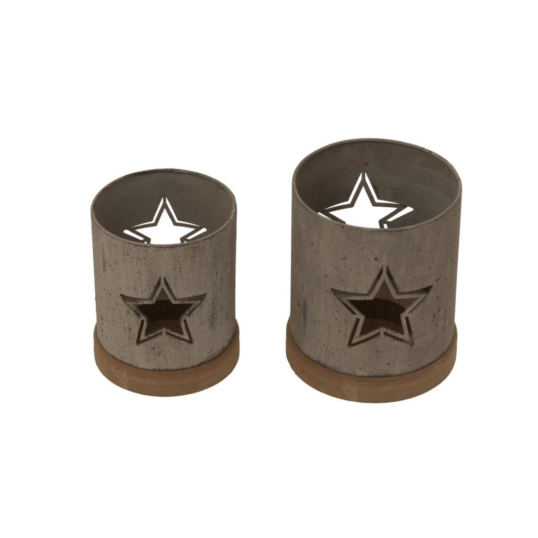 Rustic Metal Star Candle Holder On Wood Stand - Bench Store - Bench Store