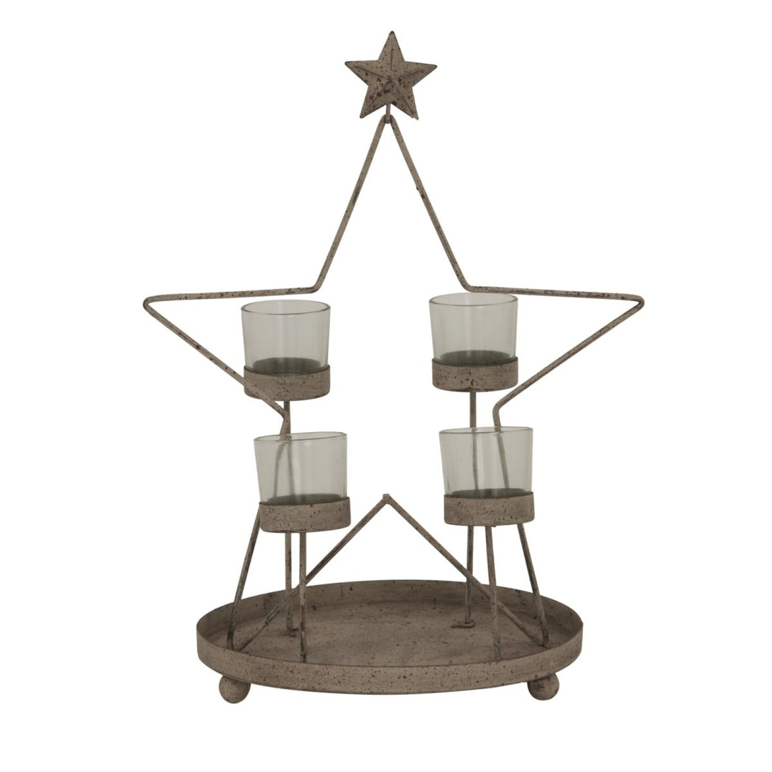 Rustic Outline Star With Four Glass Votives - Bench Store - Bench Store