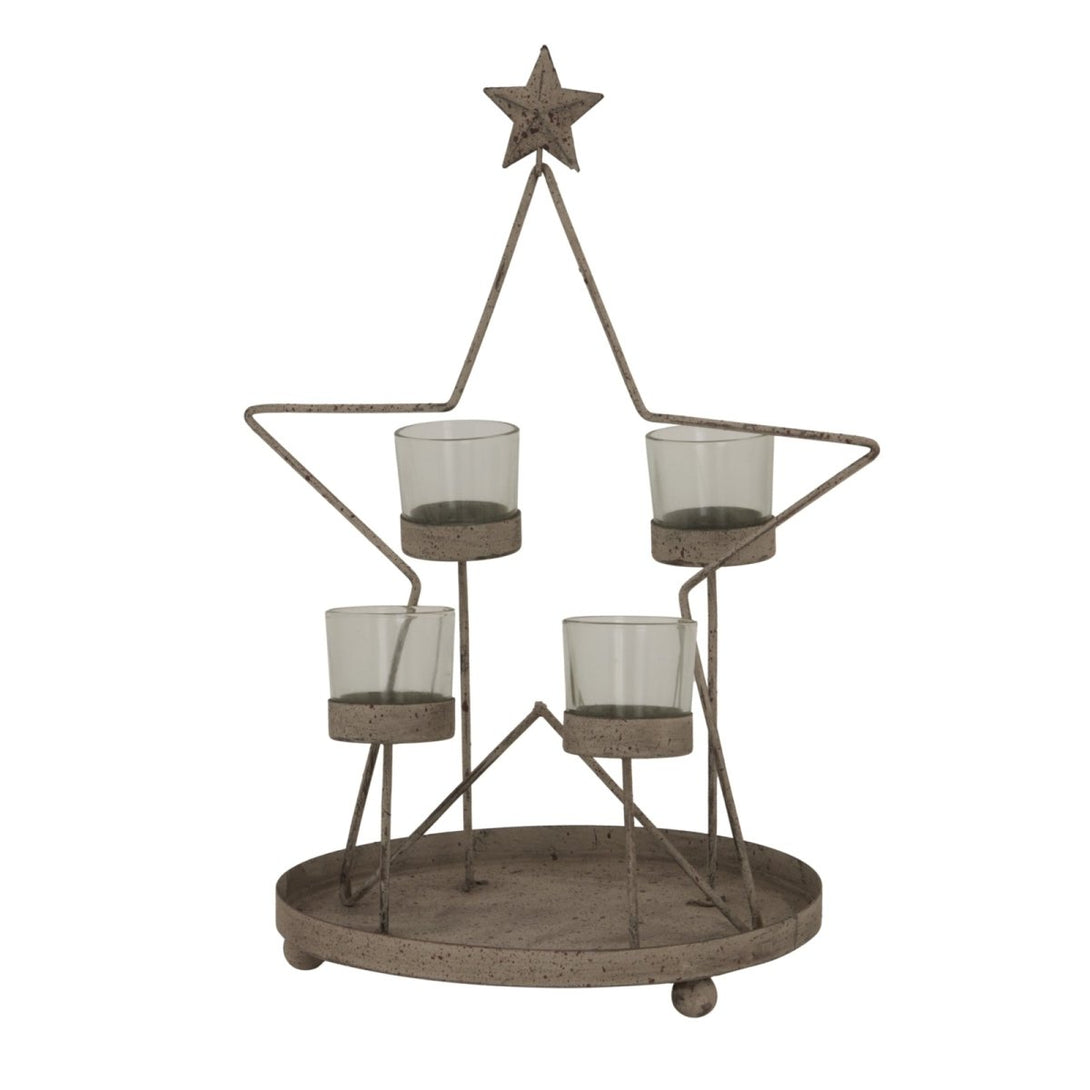 Rustic Outline Star With Four Glass Votives - Bench Store - Bench Store