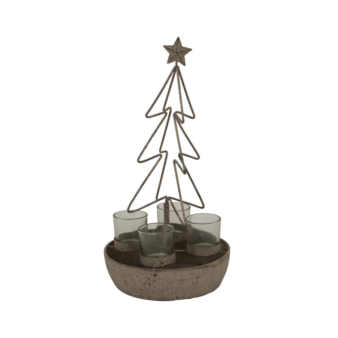 Rustic Outline Tree And Star With Four Glass Votives - Bench Store - Bench Store