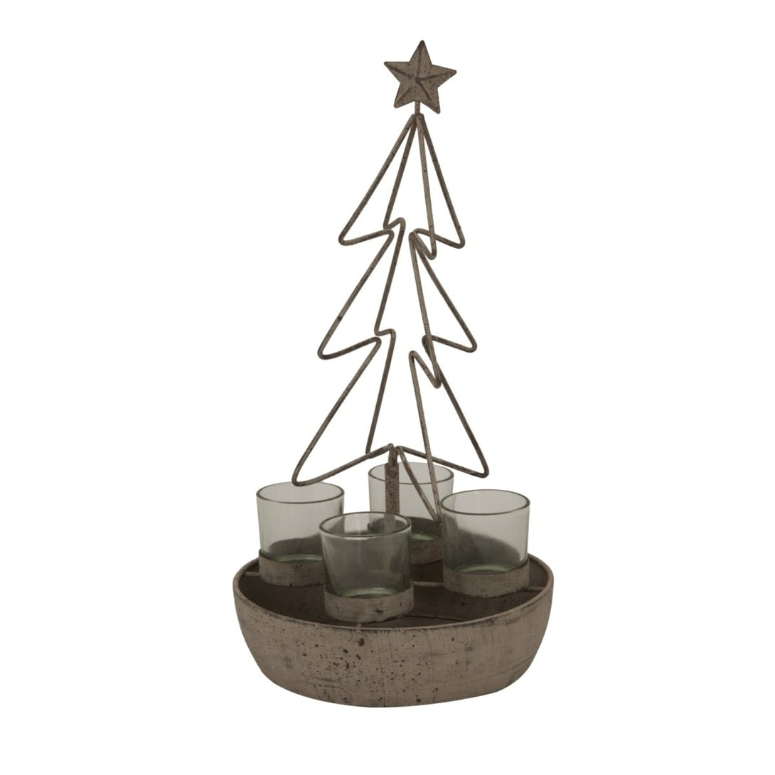 Rustic Outline Tree And Star With Four Glass Votives - Bench Store - Bench Store