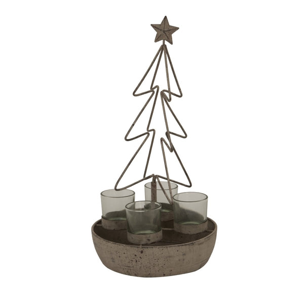 Rustic Outline Tree And Star With Four Glass Votives - Bench Store - Bench Store