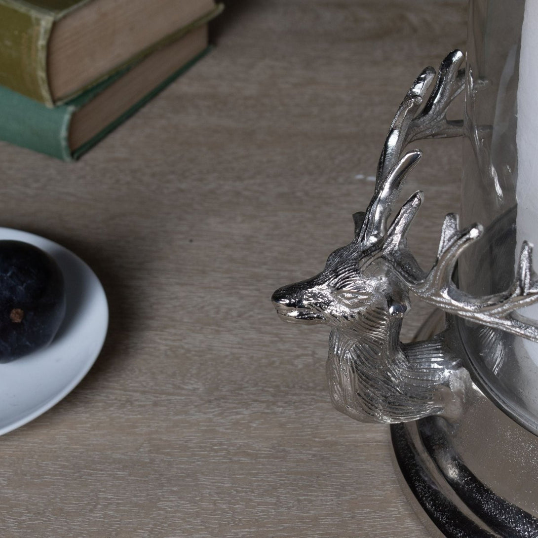 Silver Stag Heads Hurricane Lantern - Bench Store - Bench Store