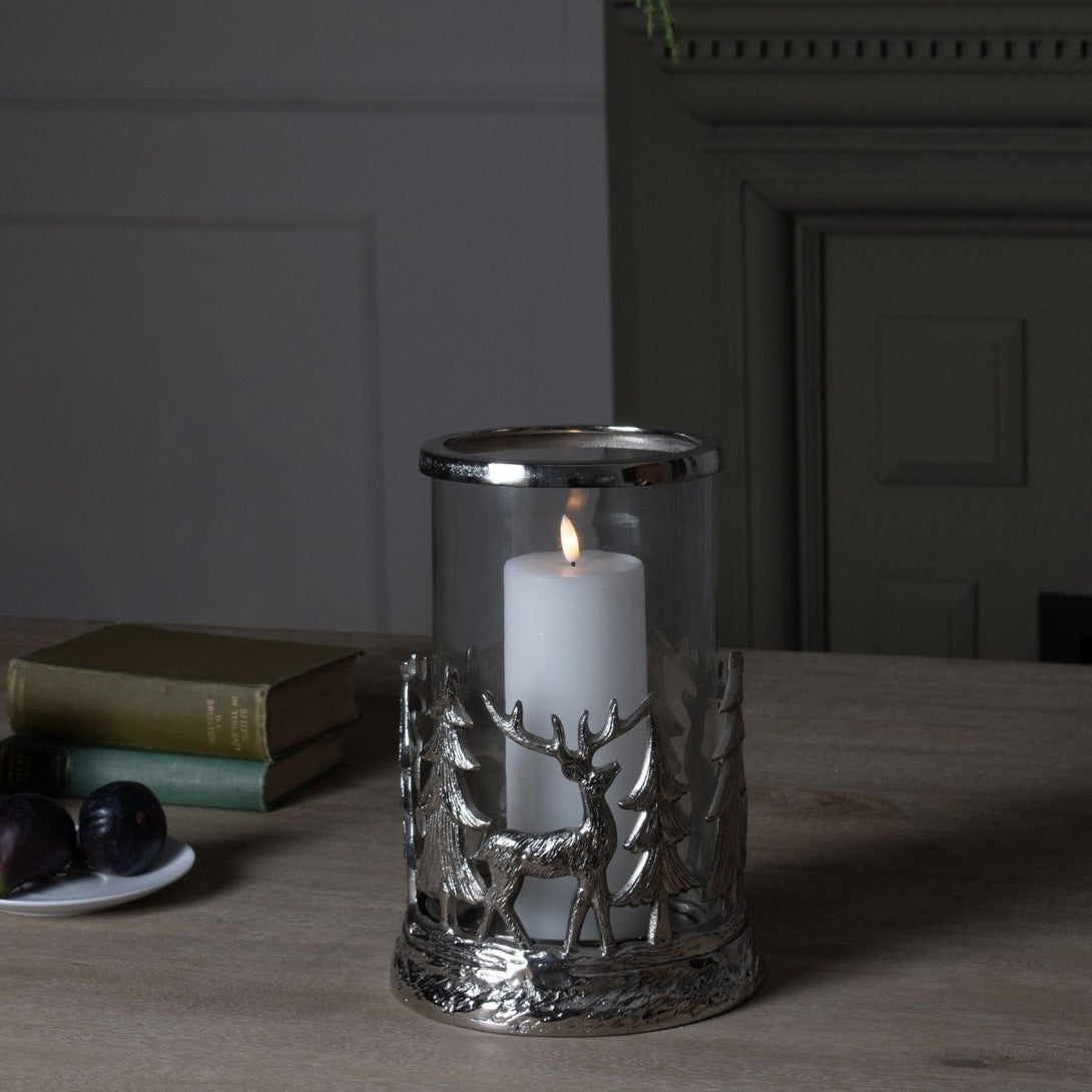 Silver Stag Scene Hurricane Lantern - Bench Store - Bench Store