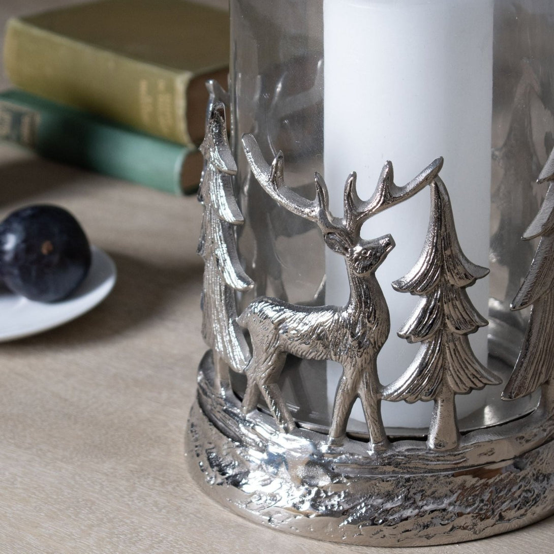 Silver Stag Scene Hurricane Lantern - Bench Store - Bench Store