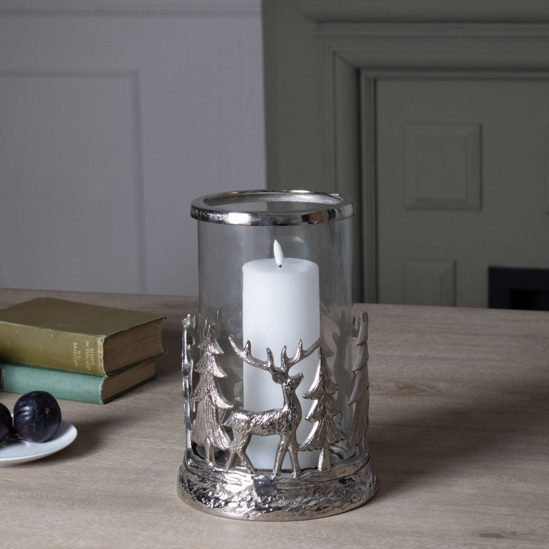 Silver Stag Scene Hurricane Lantern - Bench Store - Bench Store