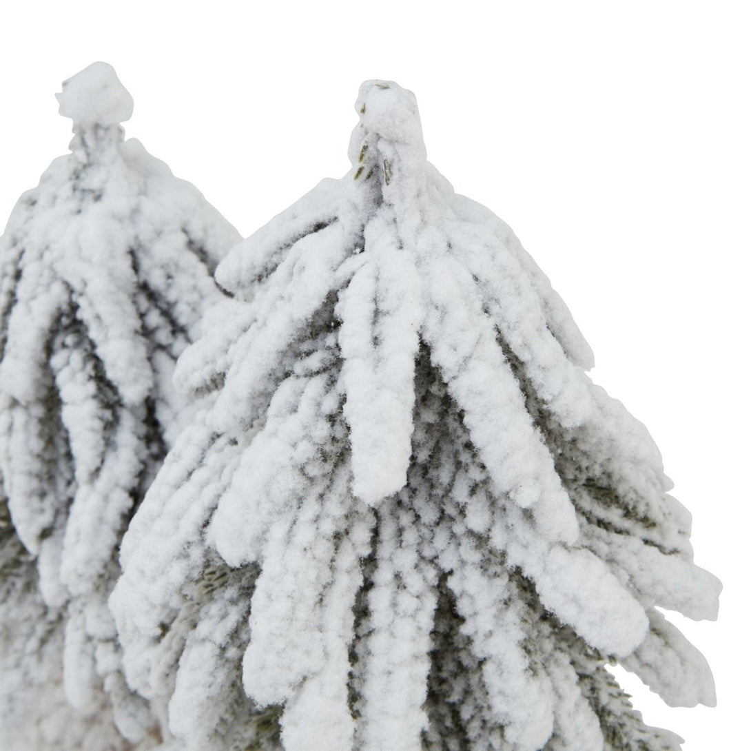 Small Snowy Fir Tree Duo On Wood Log - Bench Store - Bench Store