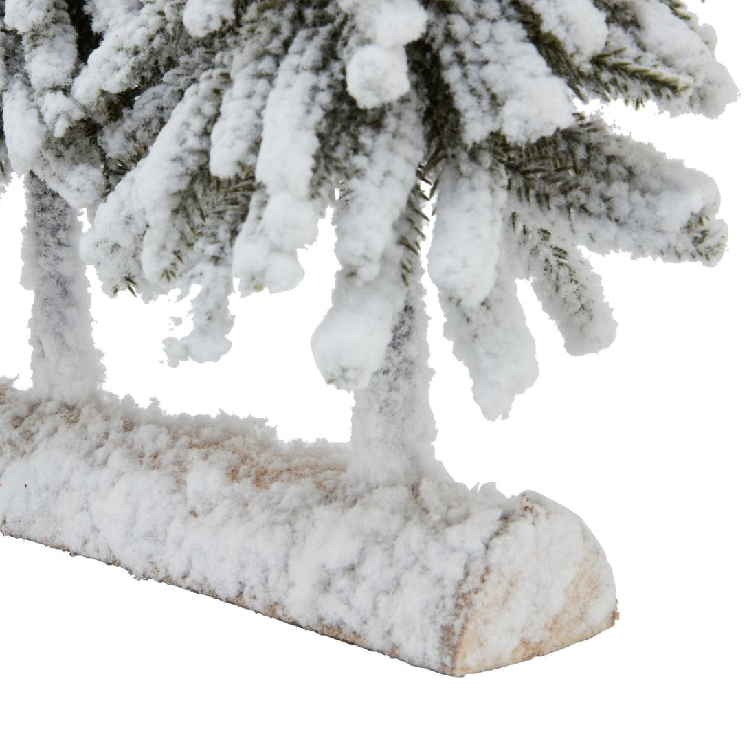 Small Snowy Fir Tree Duo On Wood Log - Bench Store - Bench Store