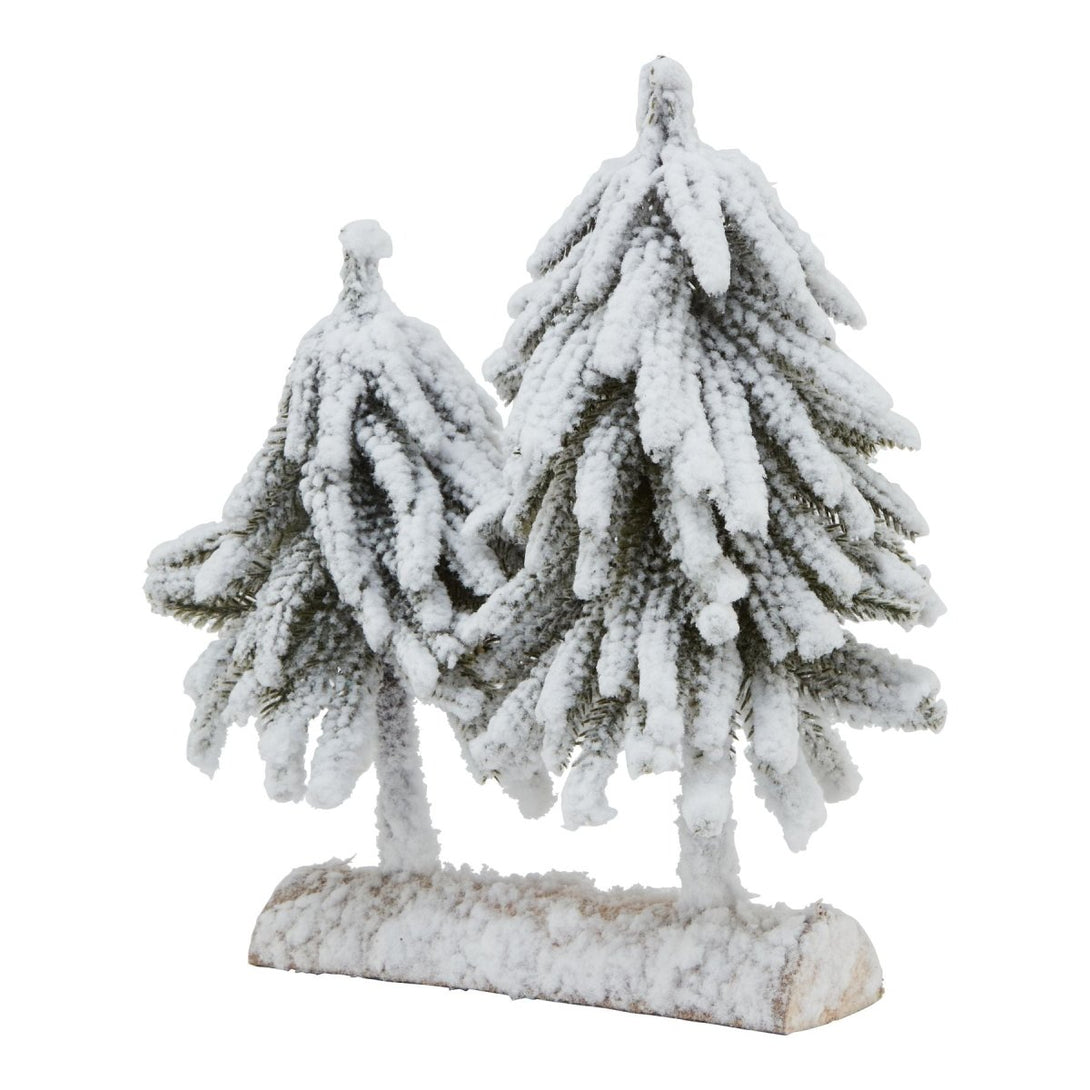 Small Snowy Fir Tree Duo On Wood Log - Bench Store - Bench Store