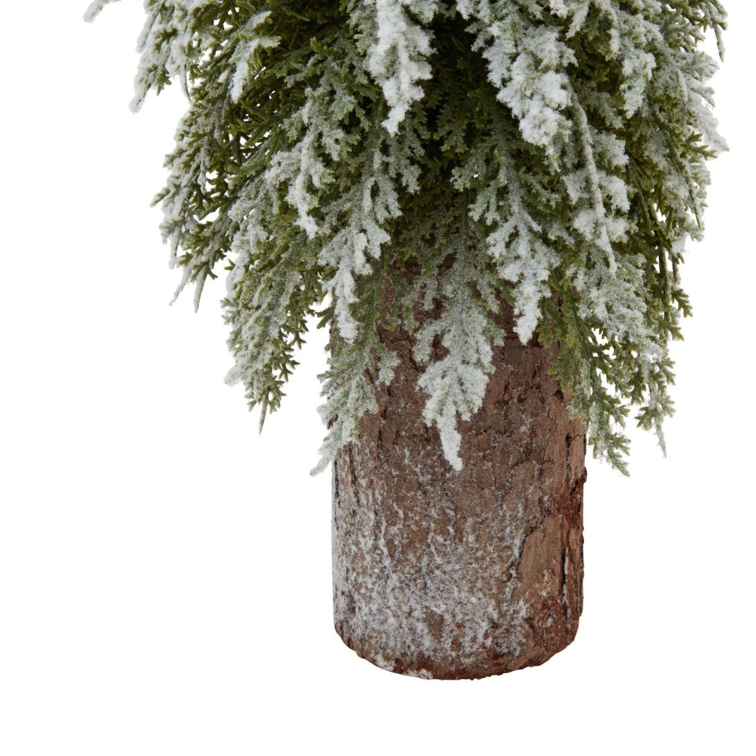 Small Snowy Fir Tree On Tall Wood Log - Bench Store - Bench Store
