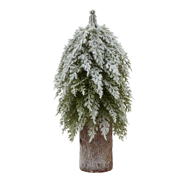 Small Snowy Fir Tree On Tall Wood Log - Bench Store - Bench Store