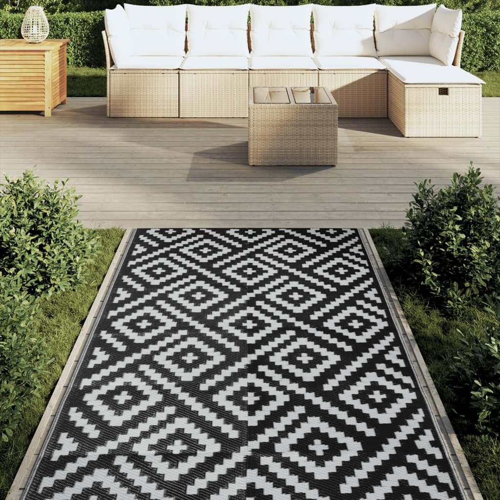 vidaXL Outdoor Carpet White and Black 120x180 cm PP - vidaXL - Bench Store