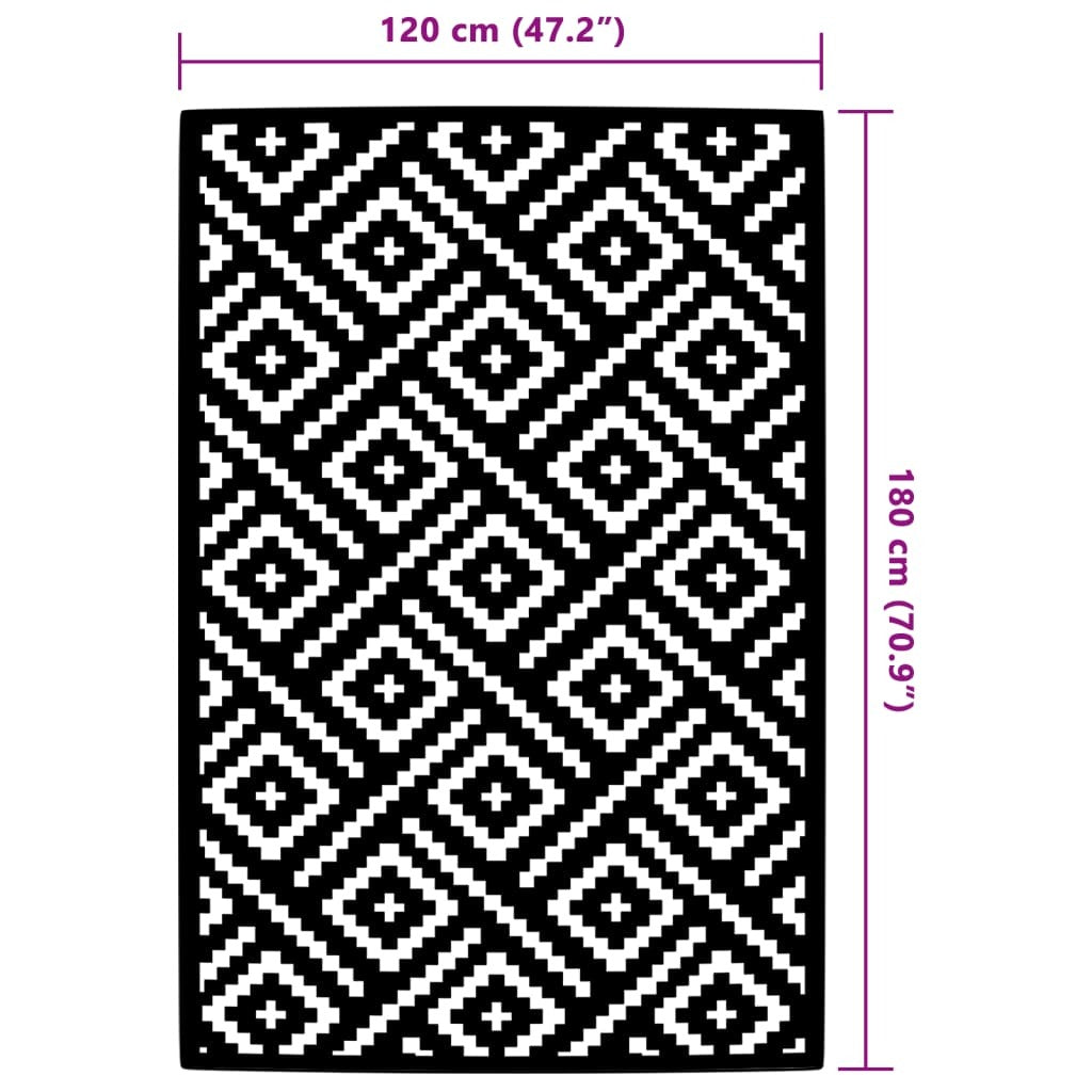 vidaXL Outdoor Carpet White and Black 120x180 cm PP - vidaXL - Bench Store