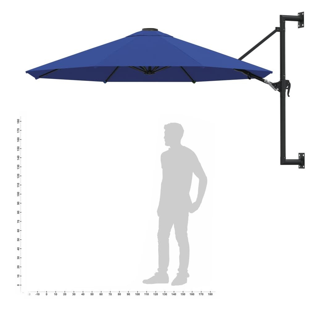 Wall - Mounted Garden Parasol with Metal Pole 300 cm Blue - vidaXL - Bench Store