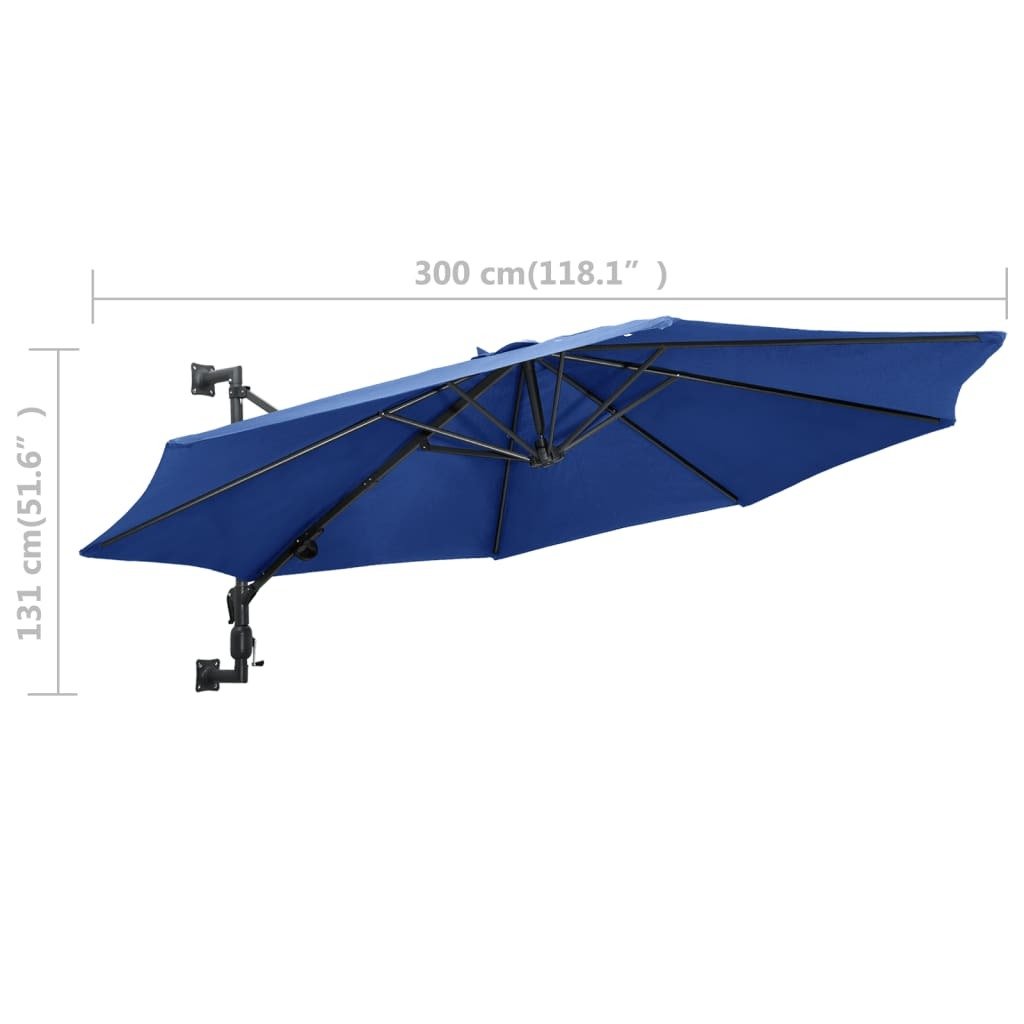 Wall - Mounted Garden Parasol with Metal Pole 300 cm Blue - vidaXL - Bench Store