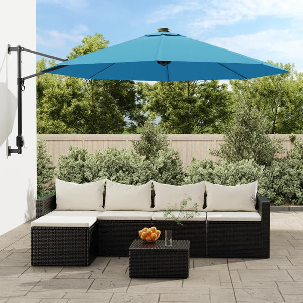 Wall - mounted Parasol with LEDs Sea Blue 290cm - vidaXL - Bench Store