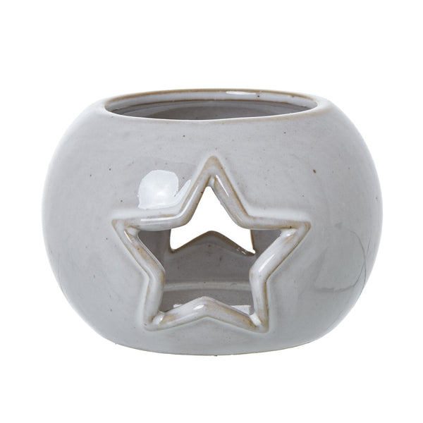 White Ceramic Star Cut - Out Round Tealight Holder - Bench Store - Bench Store