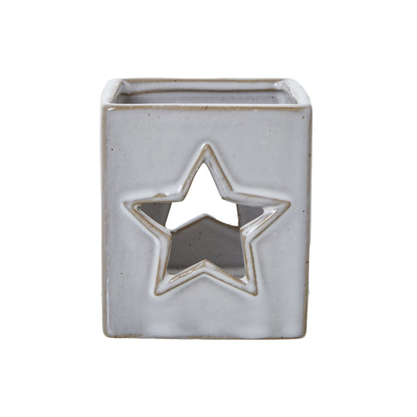 White Ceramic Star Cut - Out Square Tealight Holder - Bench Store - Bench Store