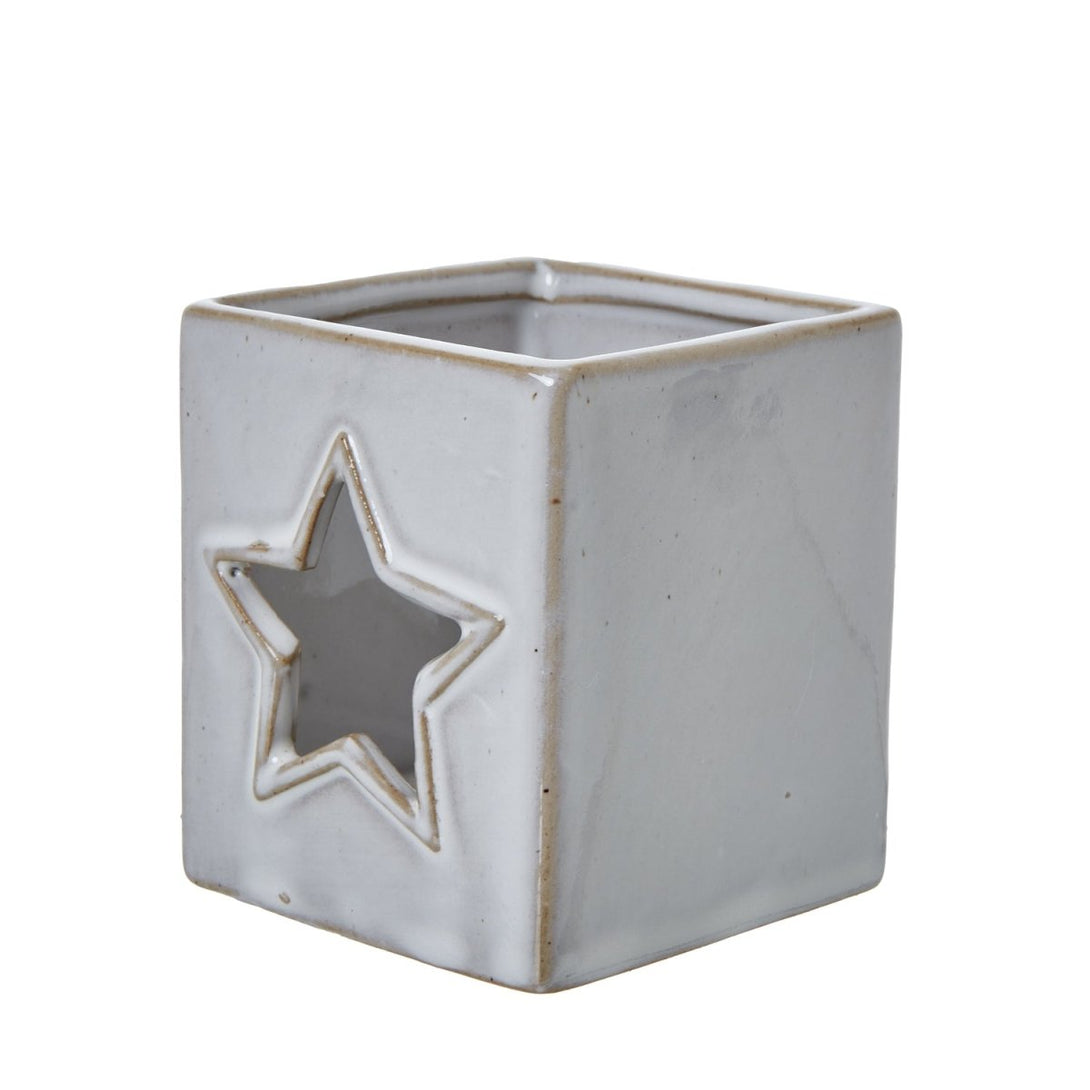 White Ceramic Star Cut - Out Square Tealight Holder - Bench Store - Bench Store