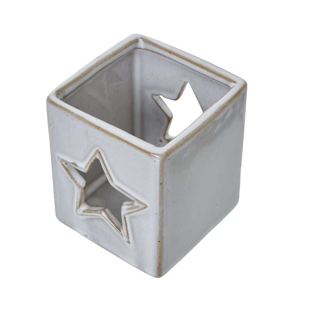White Ceramic Star Cut - Out Square Tealight Holder - Bench Store - Bench Store