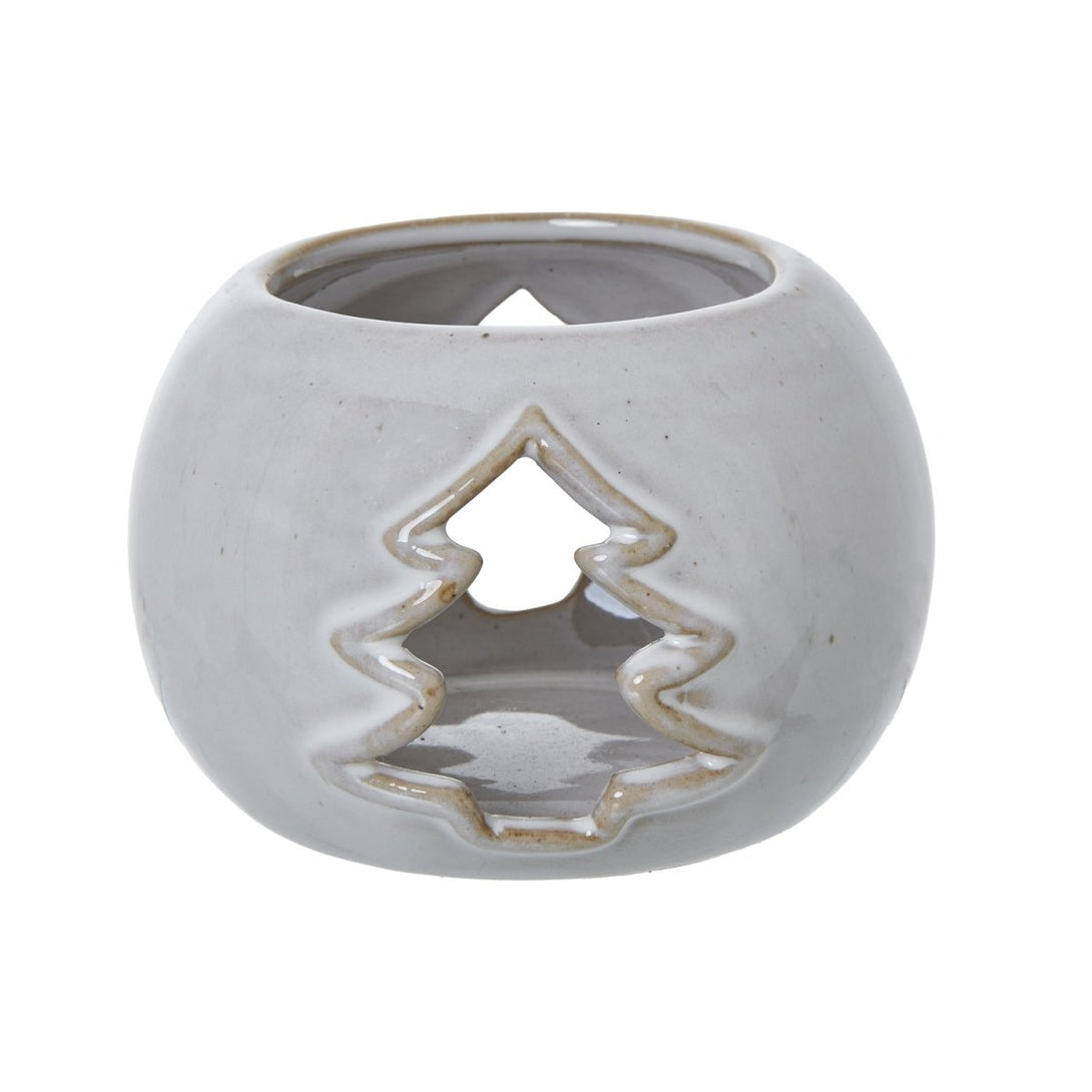 White Ceramic Tree Cut - Out Round Tealight Holder - Bench Store - Bench Store