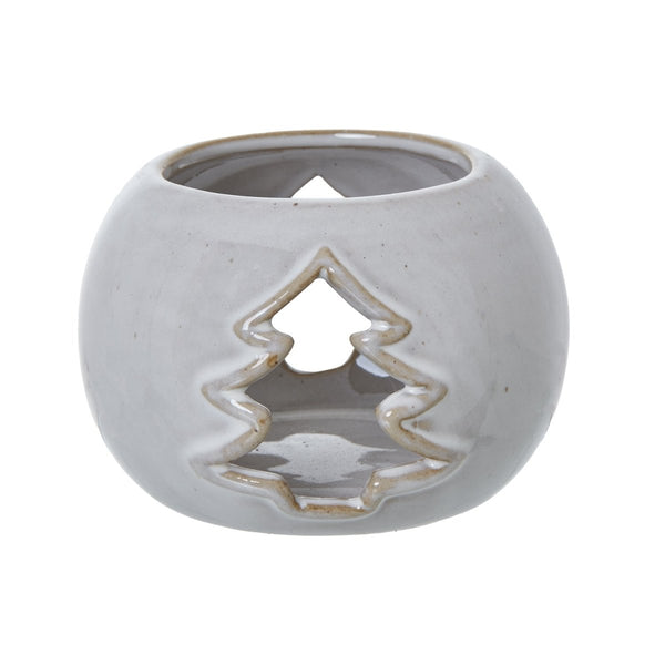 White Ceramic Tree Cut - Out Round Tealight Holder - Bench Store - Bench Store