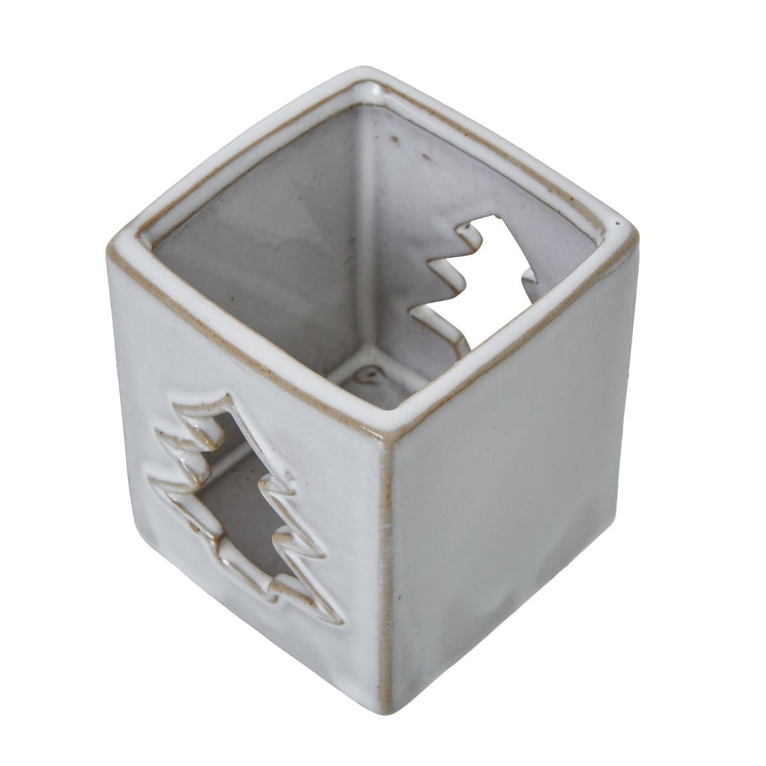 White Ceramic Tree Cut - Out Square Tealight Holder - Bench Store - Bench Store