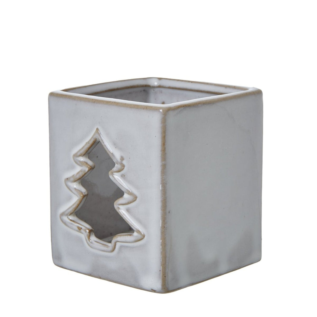 White Ceramic Tree Cut - Out Square Tealight Holder - Bench Store - Bench Store